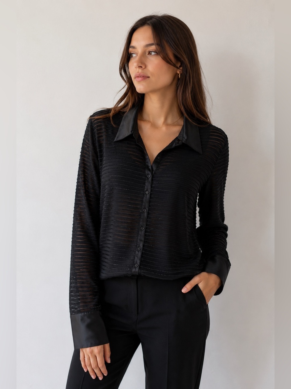 JS Collections black sheer button down 22W